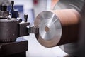 Lathe cutting metal Royalty Free Stock Photo