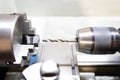 lathe drilling metal machine in the workshop Royalty Free Stock Photo
