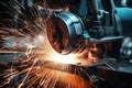 Lathe grinder with sparks while finishing metal work