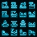 Lathe icons set vector neon