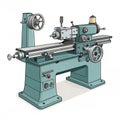 Lathe Machine Illustration 3D Isometric View, Metalworking Tool, Industrial Equipment, Engineering Design, Machine Tool Lathe, Royalty Free Stock Photo