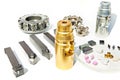 Lathe, milling cutters and machine chucks on white isolated