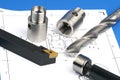 Lathe tool, drill and workpiece