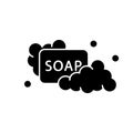 Lather silhouette icon. Soap with text in foam with bubbles. Emblem for importance of hand washing. Outline illustration of