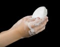 Lathered hands and soap Royalty Free Stock Photo