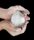 Lathered hands and soap Royalty Free Stock Photo