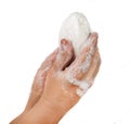 Lathered hands and soap Royalty Free Stock Photo