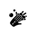 Lathering back of hands black glyph icon