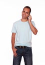 Latin adult man speaking on cellphone Royalty Free Stock Photo