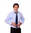 Latin adult man with stomach pain