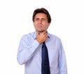Latin adult man with throat pain