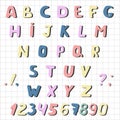 Latin alphabet in cartoon style. Letters in nordic Scandinavian style.