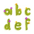 Latin Alphabet of Green Cactus with Blooming Flowers and Lowercase Letters Vector Set Royalty Free Stock Photo