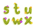 Latin Alphabet of Green Cactus with Blooming Flowers and Lowercase Letters Vector Set Royalty Free Stock Photo