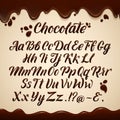 Latin alphabet in liquid style. Hand writing brown chocolate letters. Vector illustrations