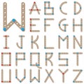 Latin alphabet made of wooden meccano