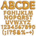 Latin alphabet and numbers made of honey. EPS10