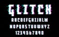 Latin alphabet. Trendy style distorted glitch typeface. Letters and numbers vector illustration.