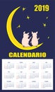 Latin-American children calendar 2019 with piglets on the moon