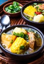 Latin American food. Traditional chilean pork soup cazuela. Cazuela Chilena Royalty Free Stock Photo