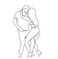 Latin American dances. Elegant couple dancing salsa, bachata. Retro style. Line drawing for printing T-shirts, and