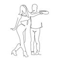 Latin American dances. Elegant couple dancing salsa, bachata. Retro style. Line drawing for printing T-shirts, and