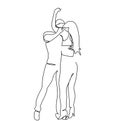 Latin American dances. Elegant couple dancing salsa, bachata. Retro style. Line drawing for printing T-shirts, and