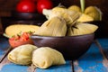 Latin American food. Traditional homemade humitas of corn