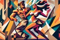 Latin American Hispanic male and female couple dancing the ballroom Calypso dance shown in an abstract cubist style painting Royalty Free Stock Photo