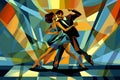 Latin American Hispanic male and female couple dancing the ballroom Calypso dance shown in an abstract cubist style painting Royalty Free Stock Photo