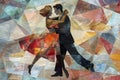 Latin American Hispanic male and female couple dancing the ballroom Calypso dance shown in an abstract cubist style painting Royalty Free Stock Photo