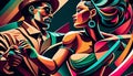Latin American Hispanic male and female couple dancing the ballroom Calypso dance shown in an abstract cubist style painting Royalty Free Stock Photo