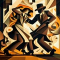 Latin American Hispanic male and female couple dancing the ballroom Tango dance shown in an abstract cubist style painting Royalty Free Stock Photo