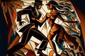 Latin American Hispanic male and female couple dancing the ballroom Tango dance shown in an abstract cubist style painting Royalty Free Stock Photo