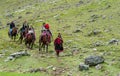 Latin american women in the village with horse