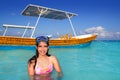 Latin beach teen girl Caribbean goggles vacation Royalty Free Stock Photo