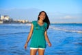 Latin beautiful girl in Caribbean beach sunset Royalty Free Stock Photo