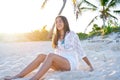 Latin beautiful girl sunset in Caribbean beach Royalty Free Stock Photo