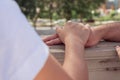 Latin couple holding hands. couple love concept. Close-up view, landscape orientation Royalty Free Stock Photo