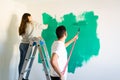 Latin couple redecorating and renovating their room Royalty Free Stock Photo