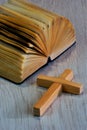 Latin cross, Christian Bible. Cross religious attribute beliefs carries sacred meaning - a unity of opposites, the relationship of Royalty Free Stock Photo