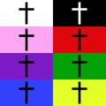 Latin cross sign. Set of Christian symbol on a liturgical colors background. Isolated objects of black color. Vector