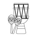 Latin drum and maracas music instruments black and white