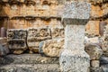 Latin engraved inscriptions on Roman ruins at Jupiter temple, Bekaa Valley, Baalbek, Lebanon