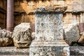 Latin engraved inscriptions on Roman ruins at Jupiter temple, Bekaa Valley, Baalbek, Lebanon