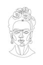 Latin female portrait inspired by Frida Kahlo. Young mexican woman in traditional flower wreath