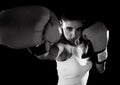 Latin fitness woman with girl red boxing gloves posing in defia Royalty Free Stock Photo