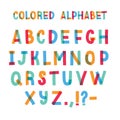 Latin font or decorative english alphabet made of colorful adhesive tape. Set of bright colored stylized letters Royalty Free Stock Photo