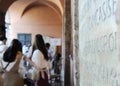 Latin inscription engraved on the wall of the Church of Santa Maria in Cosmedin in Rome, Italy. Royalty Free Stock Photo