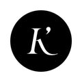 Latin letter K in a black circle. Logo or sign for an internet company, advertising agency. Fashion monogram. Calligraphic symbol